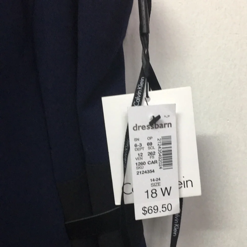 NWT Calvin Klein Woman Belted Navy Blue Fit&Flare Dress: Size 18W - Picture 7 of 13